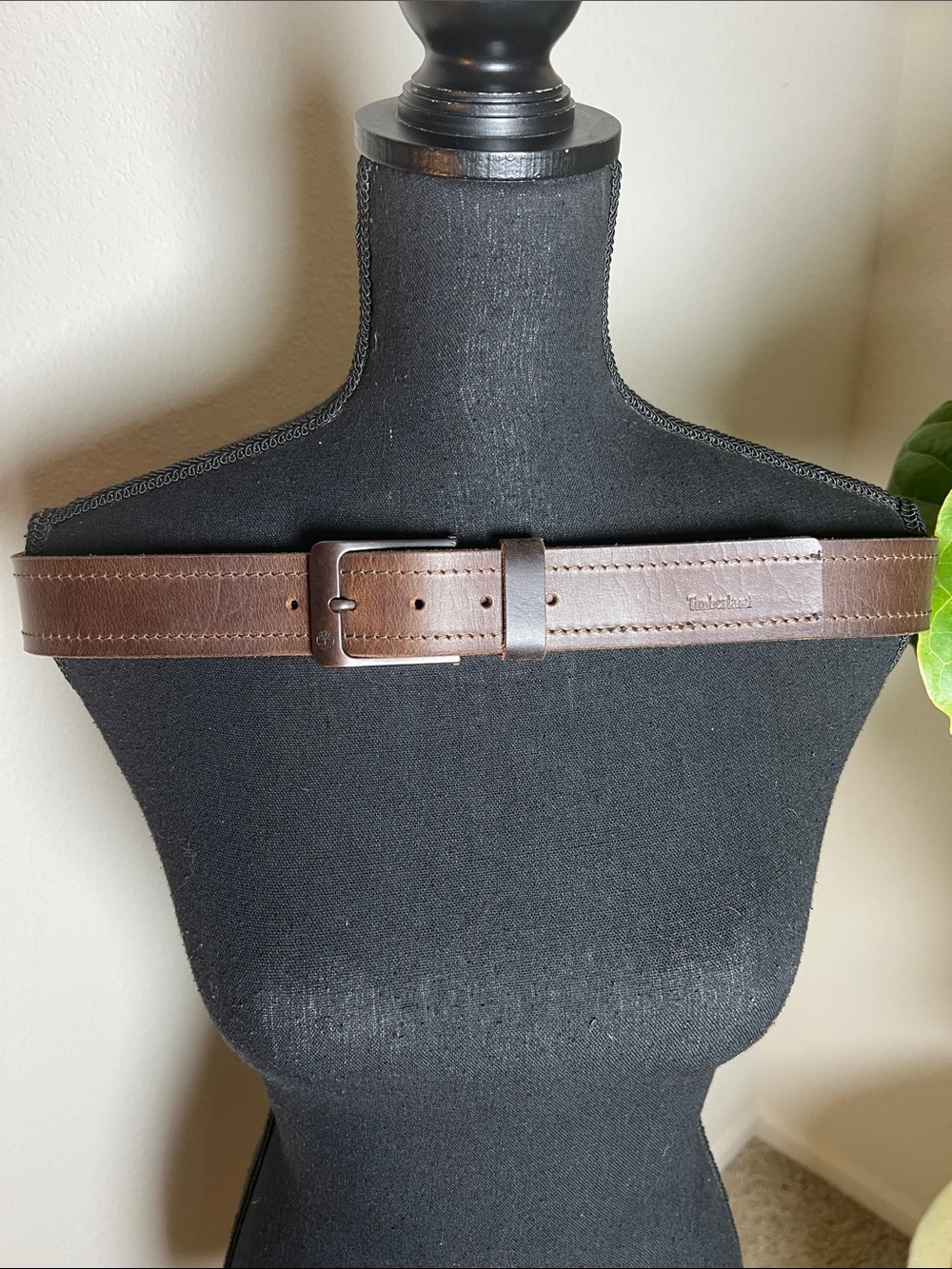 Timberland Men’s Dark Brown Leather Belt Antique Brown Square Buckle Size 36